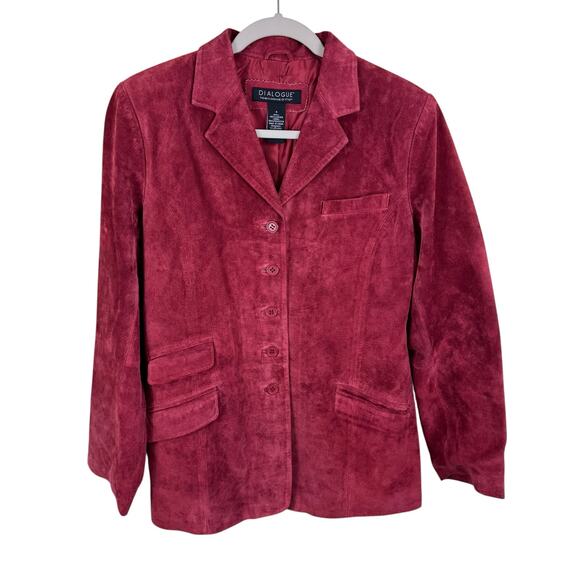 Dialogue Red 100% Suede Leather Collared Button Up Lined Jacket Women's Size 6 - Picture 1 of 6